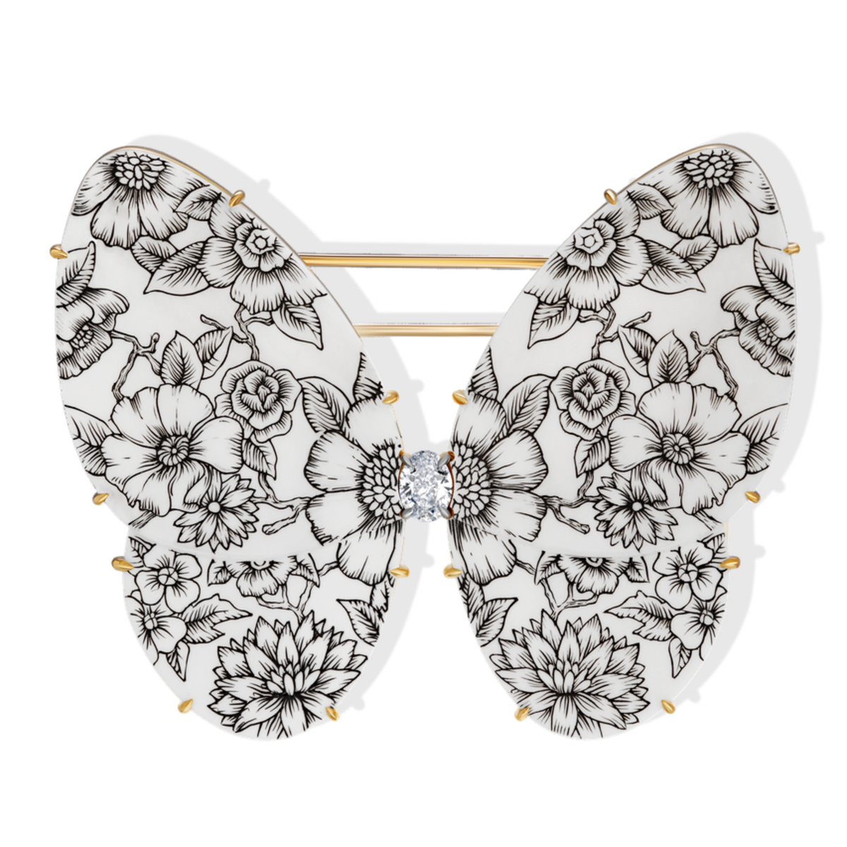 Butterfly. Rose blossom. Dew.