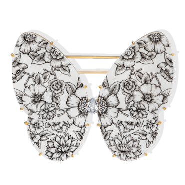 Butterfly. Rose blossom. Dew.